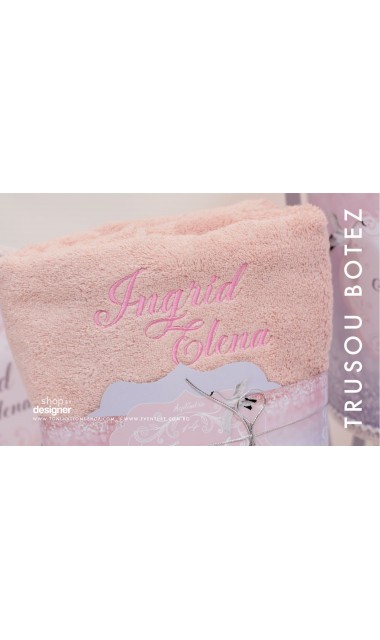Trusou de botez pentru fetite, roz cu silver, lebada argintie  Silver Swan  22